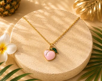Sweet As A Peach Necklace | Peach Pendant Necklace Gold | Cute aesthetic Fruit Jewelry  | Dainty Necklace