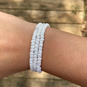 White 4mm beaded bracelet | stylish white beaded bracelet | stretchy beaded pearl white bracelet