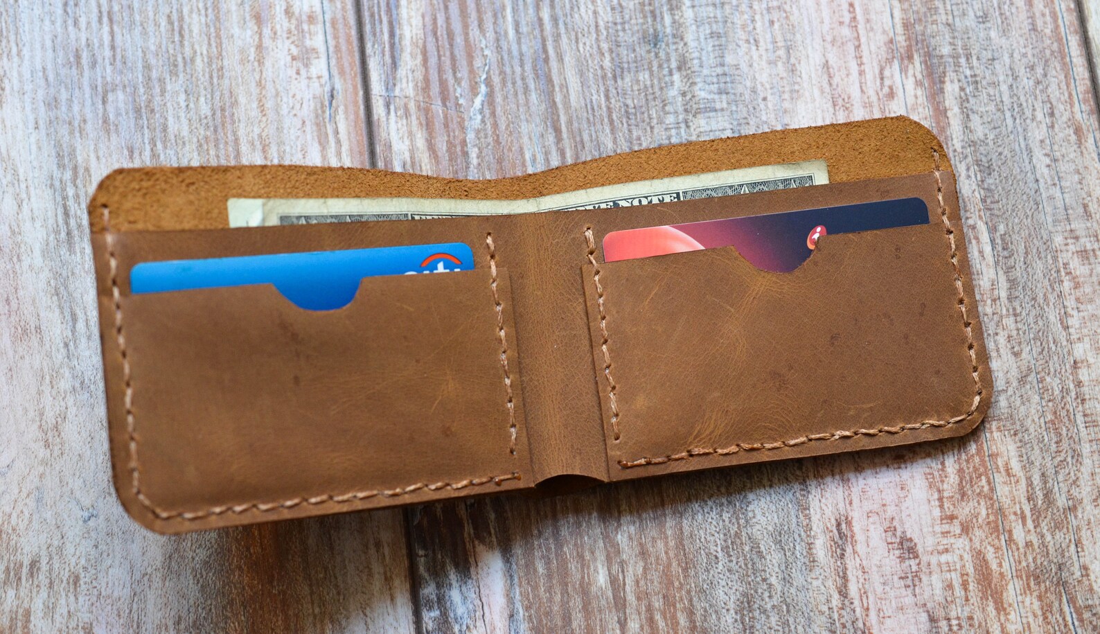 HandStitched Men's Leather Wallet with Natural Raw Edges Etsy