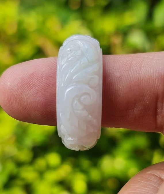 Rare Hand Carved Jadeite Round Ring Band Or Thumb… - image 4