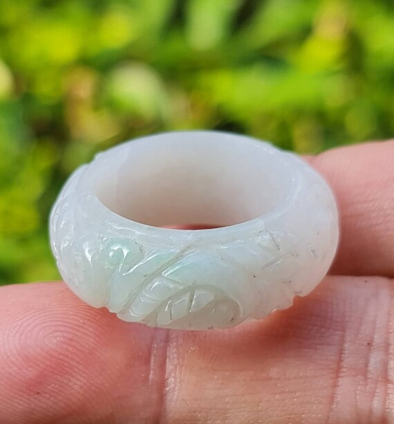 Rare Hand Carved Jadeite Round Ring Band Or Thumb… - image 6