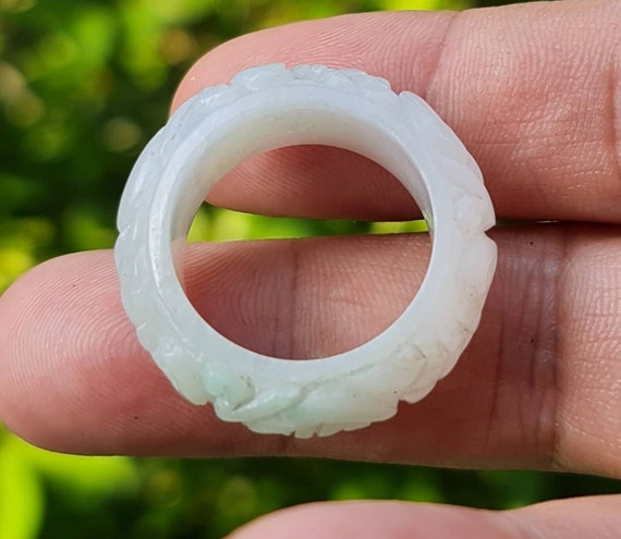 Rare Hand Carved Jadeite Round Ring Band Or Thumb… - image 5