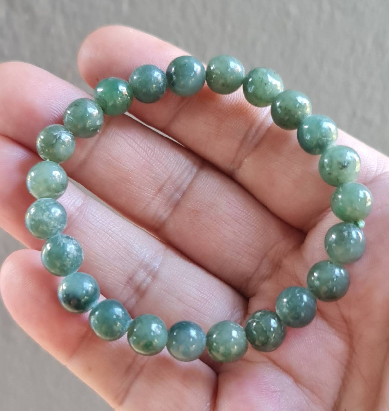 8.5mm Jadeite Jade Bracelet Round Bead Apple Green Authentic Etsy UK