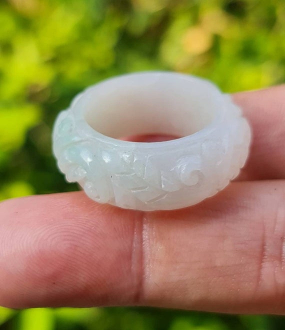 Rare Hand Carved Jadeite Round Ring Band Or Thumb… - image 3