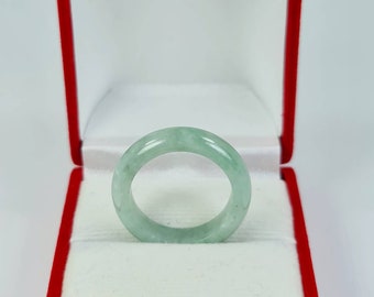 Rare Jadeite Ring Band US Size 9 1/4 Natural Grade A Jade Translucent Icy Faint Apple Green Moss In Snow Jadeite Ring,Jade Band,Burma Jade