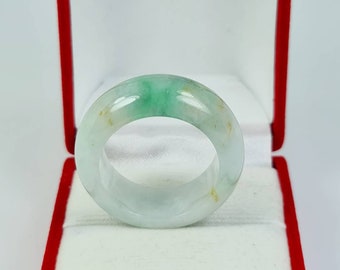 Rare Jadeite Round Ring Band Or Thumb Ring US Size 12 1/2 Grade A Jade Translucent Icy Bluish Vivid Green/Honey Moss In Snow Burma Jadeite