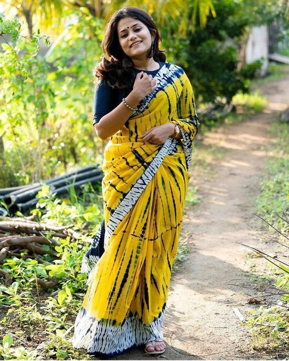 100/% Pure Printed Women Cotton Saree With Blouse Handblock Print Sari For Women and girls Indian Dress Wedding Wear Stitched