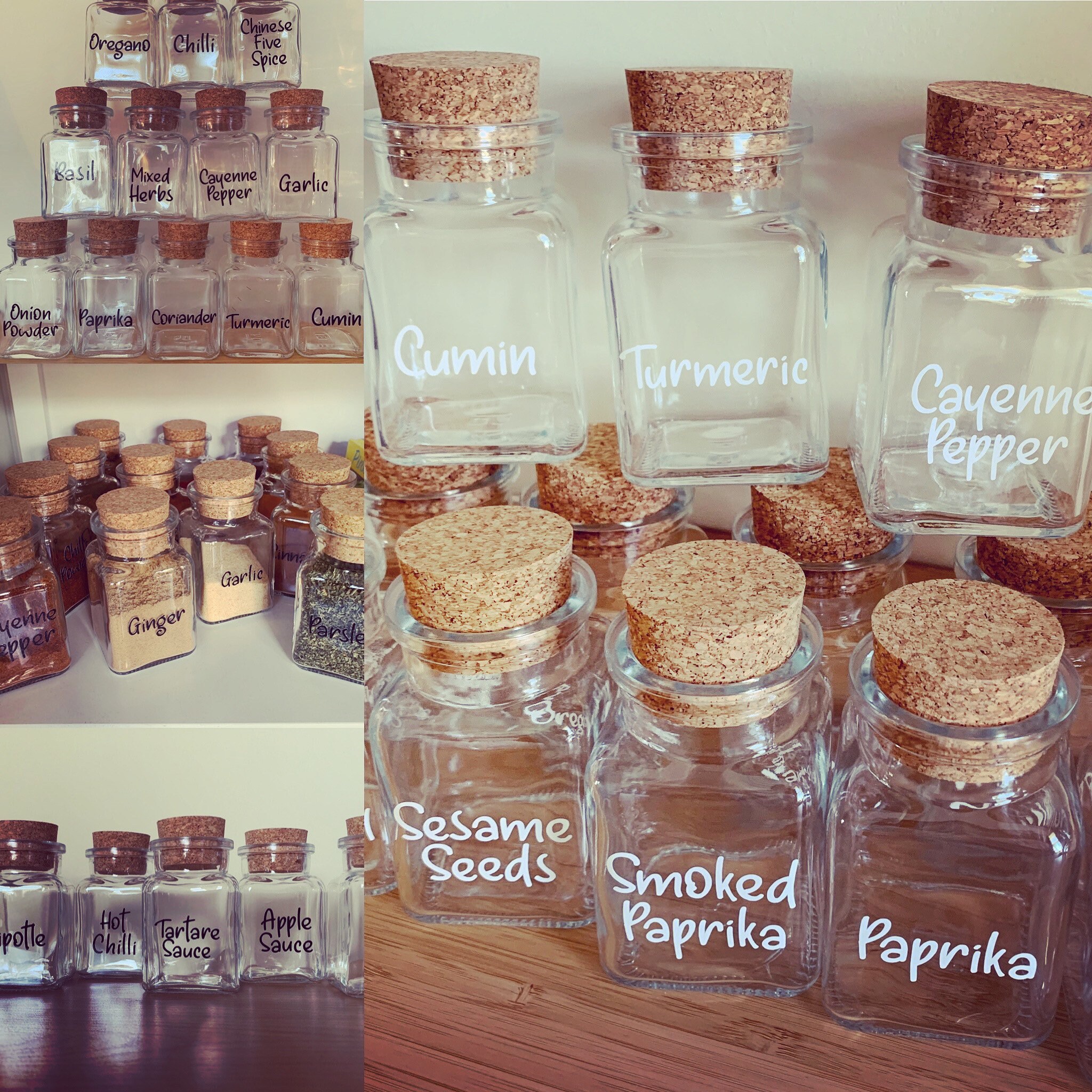 Cute SPICE JARS With Cork Lid Set of 3, 5 or 10 Small Custom Jars for Small  Cupboards, 30ml Glass Bottles With Vinyl Custom Labels 