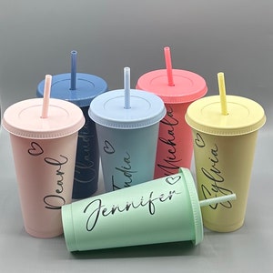 Personalised Cold Cup with Straw, Starbucks Inspired, Pastel Colours, Names Plastic Tumbler, Cold Cup, 24oz Reusable Cold Cup, Starbucks Cup