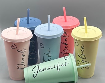 Personalized Pastel Cold Cup with Straw: Starbucks Inspired 24oz Tumbler