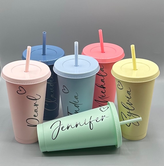 Personalised Cold Cup With Straw, Starbucks Inspired, Pastel Colours, Named  Plastic Tumbler, Cold Cup, 24oz Reusable Cold Cup, Starbucks Cup 