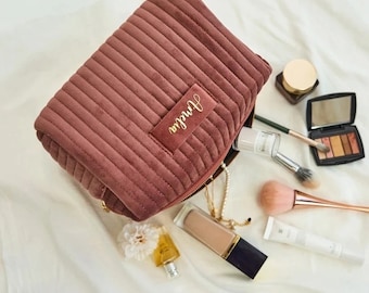 Personalized Velvet Makeup Bag, Bridesmaid Gift, Cosmetic Travel Bag