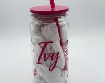 Personalized Plastic Can Tumbler: Reusable Soda Beer Cup with Lid & Straw