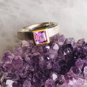Handcrafted 24K gold-plated sterling silver faceted Amethyst ring