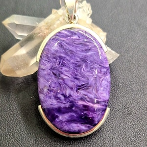Oval shape charoite and sterling silver pendant