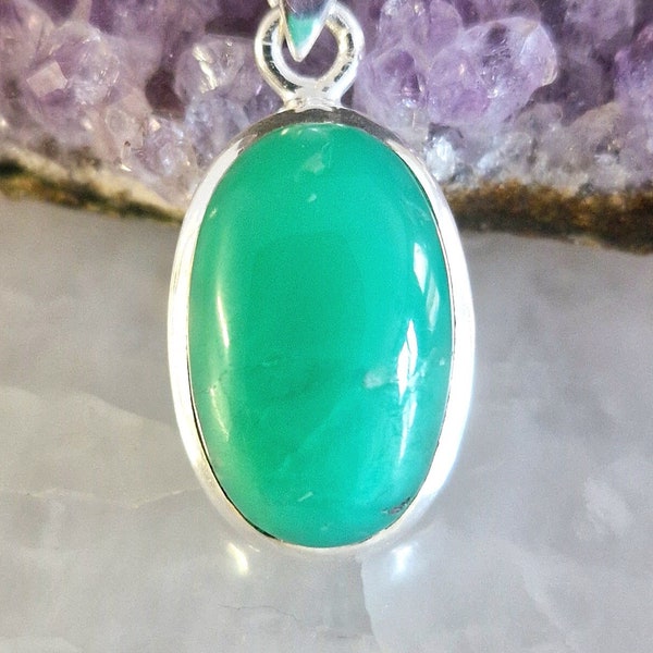 Pendentif argent 925 Chrysoprase Pierre naturelle forme ovale