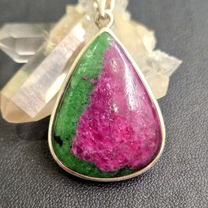 Zoisite ruby silver pendant, High-grade drop shape