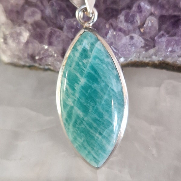 Magnifique pendentif argent et pierre d'Amazonite losange marquise shape