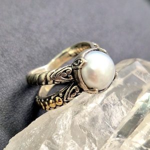 Gold accented Sterling silver and Mother of Pearl cocktail ring