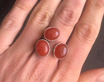 Cornelian sterling silver cocktail adjustable wrap ring