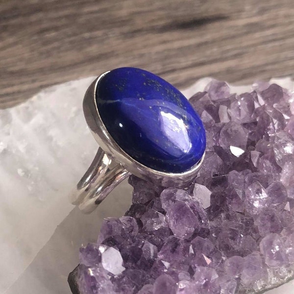 Bague argent Lapis Lazuli avec inclusions, taille FR 57