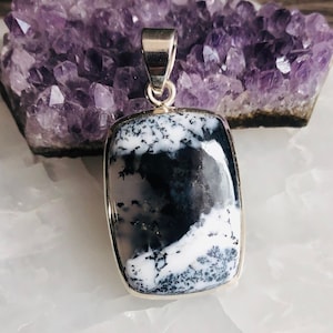 Handmade dendritic Opal silver pendant