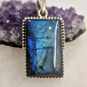 Artisan crafted Labradorite sterling silver pendant rectangle shape