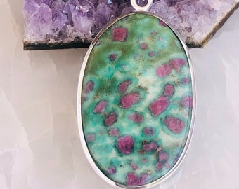 Ruby Fuchsite silver pendant, natural stone