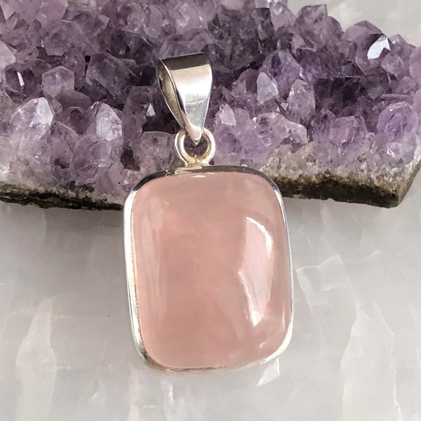 Artisan crafted beautiful Rose quartz sterling silver pendant