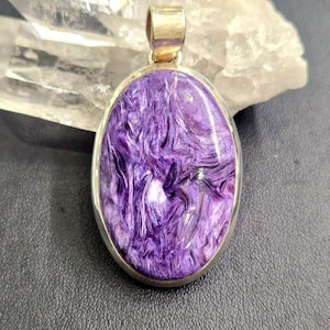 Oval charoite and sterling silver pendant