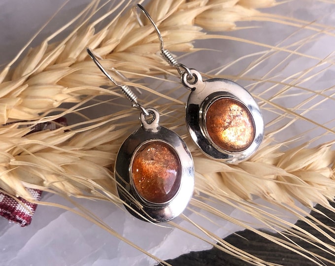 Natural sunstone silver earrings