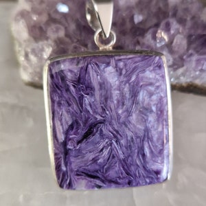 Square charoite and sterling silver pendant