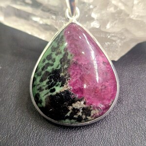 Zoisite ruby silver pendant, High-grade drop shape