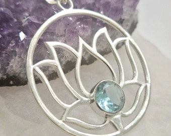 Magnificent silver lotus pendant with stone (Blue Topaz/Tiger eye/Amethyst/Cornaline/Peridot/Labradorite/Green Onyx/Pearl)