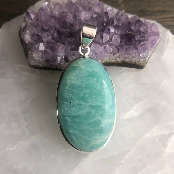 Artisan made Amazonite sterling silver pendant