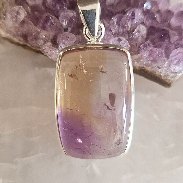 Natural Ametrine gemstone  silver pendant rectangle shape