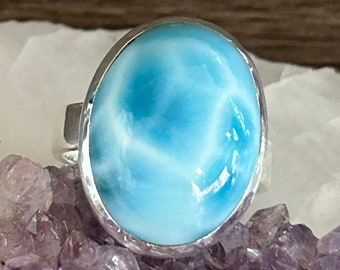 Bague réglable argent Larimar Ovale