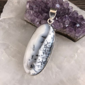 Beau Pendentif argent Opale dendritique, pierre naturelle