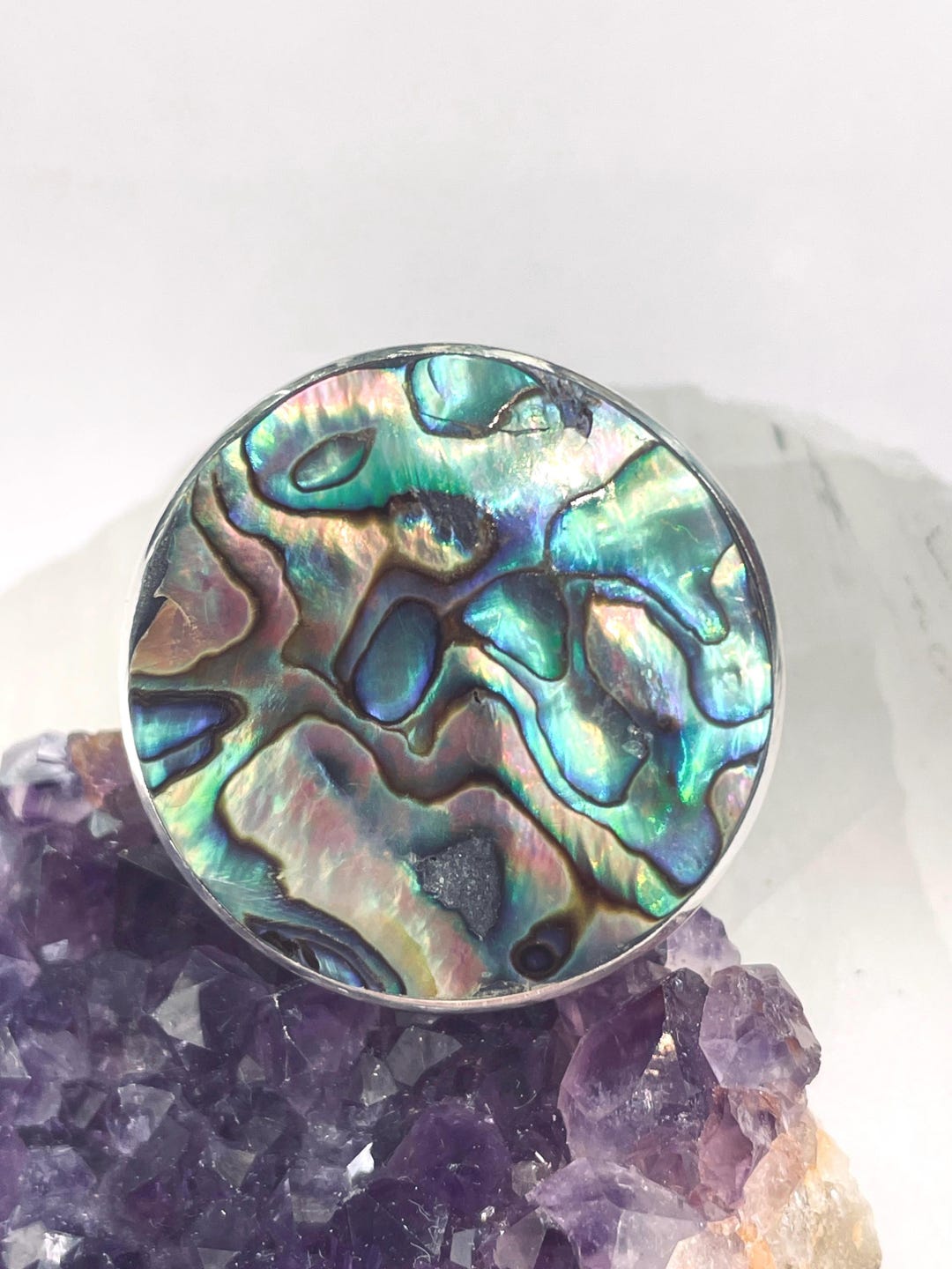 Natural Abalone Shell Adjustable Sterling Silver Ring - Etsy