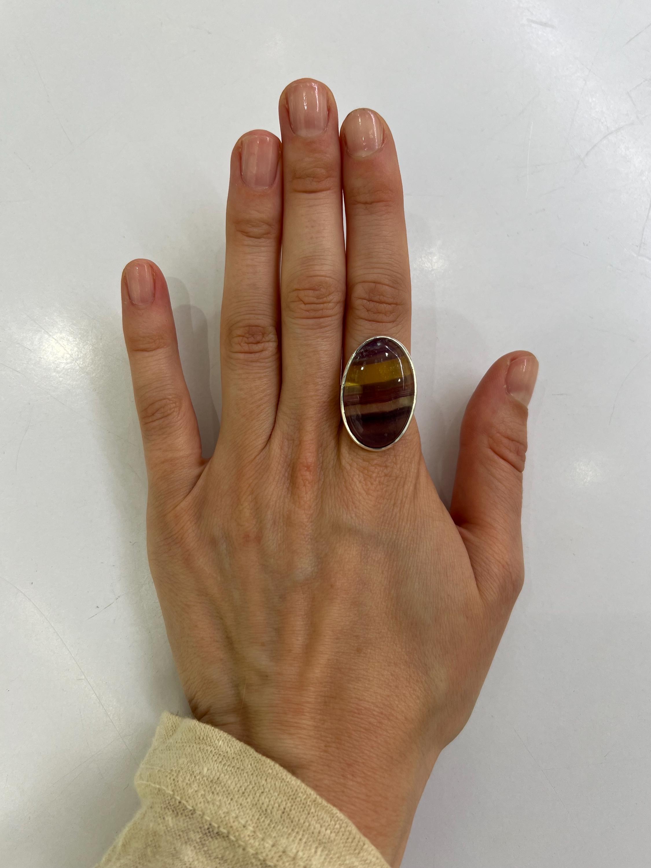 調節可能なフローライトリング - スターリングシルバー、オーバル