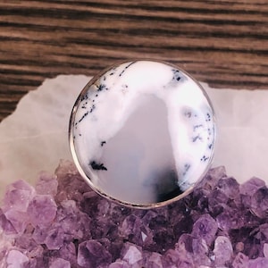 Adjustable Dendritic Opal silver ring