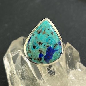 Handcrafted Adjustable Azurite Ring – Sterling Silver, Teardrop Shape