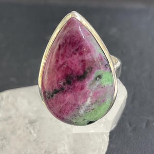 Handcrafted Ruby Zoisite Adjustable Sterling Silver ring — Teardrop Shape
