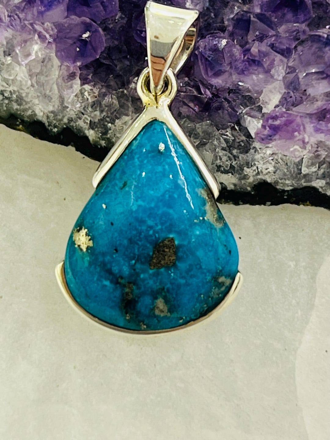職人が作ったターコイズスターリングシルバーペンダントドロップ