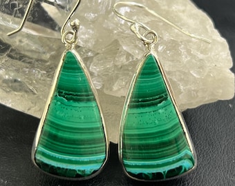 Malachite Chrysocolla Earrings  — Sterling Silver, Teardrop Shape