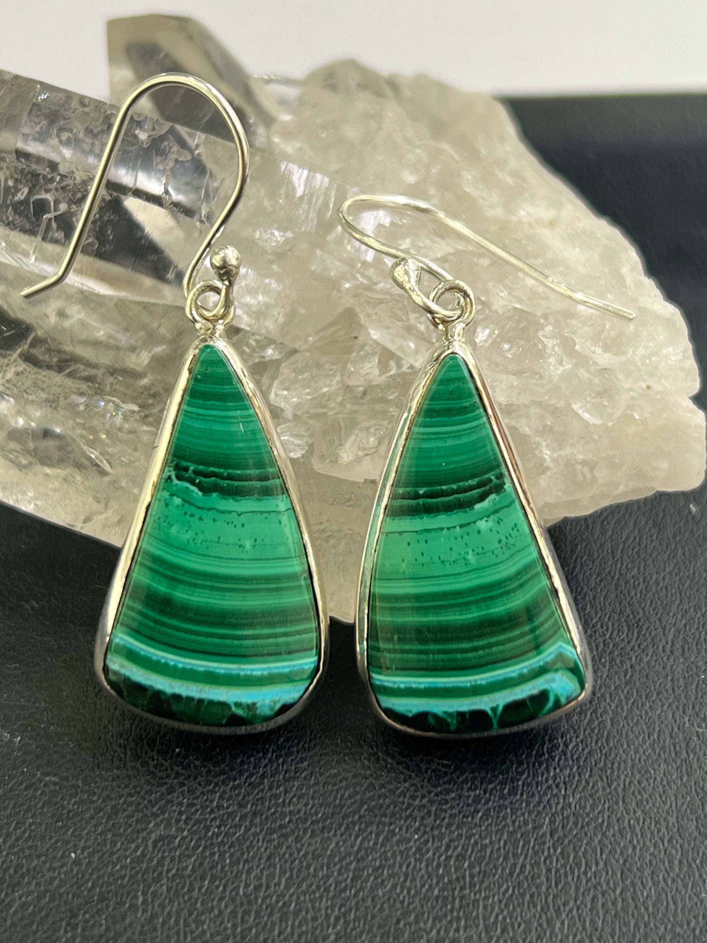 Boucles D'oreilles Vintage Malachite - Années 60