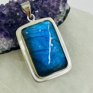 Artisan crafted Labradorite sterling silver pendant rectangle shape
