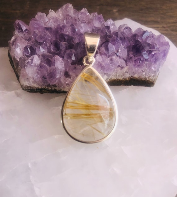 Dainty Sterling Silver Teardrop Golden Rutile Quartz
