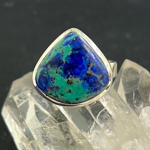 Handcrafted Adjustable Azurite Ring – Sterling Silver, Teardrop Shape