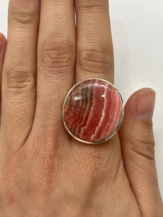 調節可能な天然ロードクロサイトリング - 925スターリングシルバーに